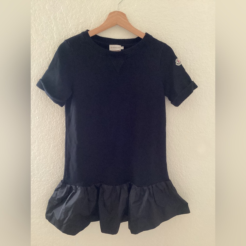 Moncler Black Scoop Neck Mini Shift Bubble Pleated Dress